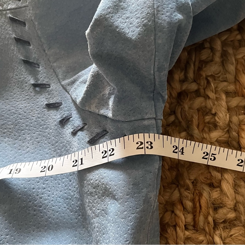 Suede Leather Barn Jacket L Blue Sunflowers Whipstitch Fall Boho Chore Quacker - Picture 13 of 16